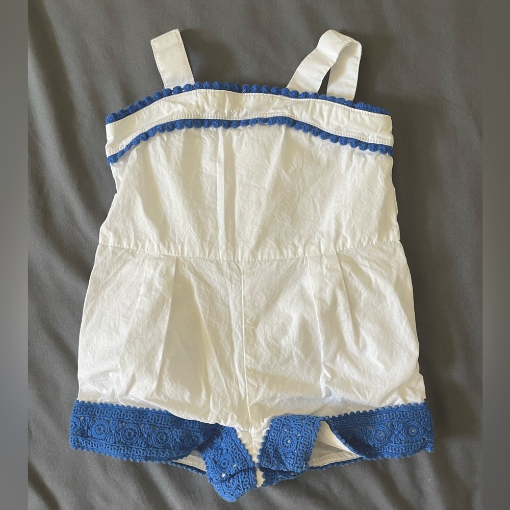 J&J White & Blue Crochet Romper from the Daydream Line– 6-12 months.